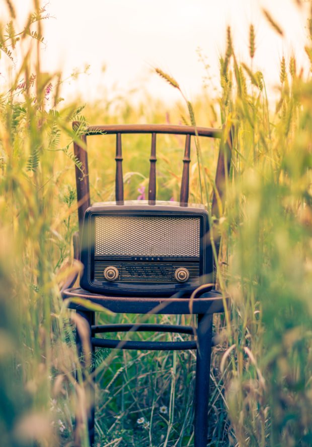 black transistor radio in the middle of the field